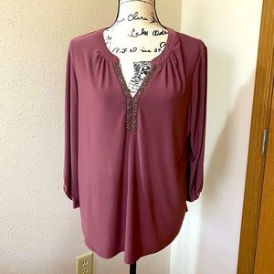 Mauve Glitter Holiday Woman’s Blouse Size XL